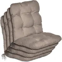 Beautissu Flair NL Stoelkussen Set 4x Lage Rugleuning 100x50x8 cm Taupe – Tuinstoelkussen