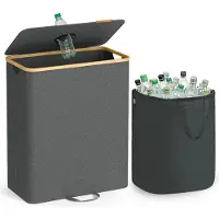 Songmics Verzamelcontainer voor flessen met deksel en uitneembare binnenzak, Leigrijs + Natuurbeige / 135 L
