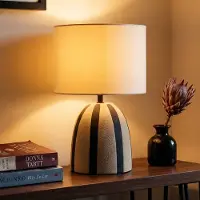 LumenXL Tafellamp Miora - gestreept keramiek met stoffen kap in beige