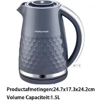 Morphy Richards Britse slimme elektrische waterkoker voor thuis, snel verwarmend, grote capaciteit van 1,5 l, automatische uitschakeling, 360 graden draaivoet, grijs, model MUC-KH2G