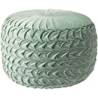 Homescapes Geplooide fluwelen poef Grace in gevlochten look - mintgroen, 50 x 35 cm