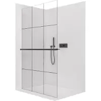 CERANO - Douchewand Walk-in Crystal L/P - 8 mm + plank/handdoekhouder - zonder veersysteem - mat zwart, industrieel glas - 140x200 cm