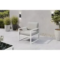 Margaret Hadas24 Margaret Hadas: 24 Gartensessel, outdoor, Madera lounge fauteuil, tuinbank, terras, balkon, weerbestendig, metalen, met rugleuning, wit, lichtgrijs