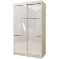 Margaret Hadas24 120 cm brede garderobekast Vena, inclusief 2 schuifdeuren. Schuifdeurkledingkast (kleur: kasjmierenbeige, Lacobel wit)