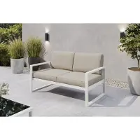 Margaret Hadas24 Margaret Hadas: Tuinset, 2-zits tuinbank, outdoor loungebank Madera, geschikt voor terras, weerbestendig, balkonmeubilair, zitbank met rugleuning, tuinmeubels, wit, ecru