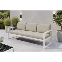 Margaret Hadas24 Margaret Hadas: Tuinset, 3-zits tuinbank, outdoor loungebank Madera, geschikt voor terras, weerbestendig, balkonmeubilair, zitbank met rugleuning, tuinmeubels, wit, ecru