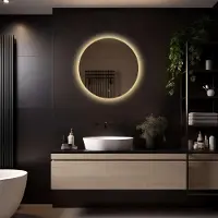 Megagoods LoXa - Ronde Badkamerspiegel Aurora met LED 70cm - Gouden omlijsting - Dimbaar - Condensvrij vlak - IP44 - Duurzame kwaliteit