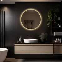 Megagoods LoXa - Ronde Badkamerspiegel Aurora met LED 80cm - Gouden omlijsting - Dimbaar - Condensvrij vlak - IP44 - Duurzame kwaliteit