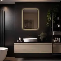 Megagoods LoXa - Badkamerspiegel Valencia 80x60 - LED - Zwarte omlijsting - IP44 - Dimbaar - Condensvrij - Moderne spiegel