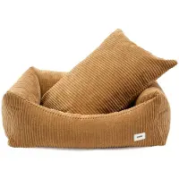 CAFIDE Comfortabele hondenmand van ribfluweel – Mosterdkleur – Wasbaar, anti-slip & afritsbare hoes – Snozy