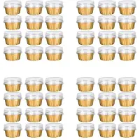 Typecat Dessertbekers met Deksels, 100-Pack Gouden Aluminiumfolie Bakbekers Houders, Cupcake Bake Utility Ramekin Doorzichtige Puddingbekers