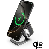 CubeNest Magnetische, draadloze oplader Qi 2.2 SQ312 Ultra, compatibel met MagSafe, totaal vermogen 35W, geschikt voor iPhone, Apple Watch, AirPods – Grijs