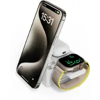 CubeNest 3-in-1 opvouwbare draadloze oplader E311 - compatibel met Magsafe - voor iPhone 12-17 (Alle modellen) - AirPods - AppleWatch - Qi-apparaten - totaal vermogen 20 W - Wit