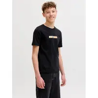 Jack & Jones JUNIOR rechtvallend T-shirt met logo - zwart Jongens Katoen Ronde hals - maat 140