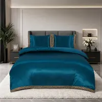 Beauty Silk Glans satijn dekbedovertrek Lace - petrol - 1-persoons (140x220 + 60x70 cm)