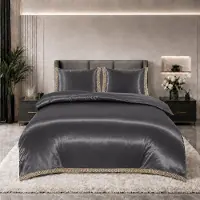Beauty Silk Glans satijn dekbedovertrek Lace - Grijs - lits-jumeaux (240x220 + 2st. 60x70 cm)
