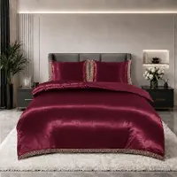 Beauty Silk Glans satijn dekbedovertrek Lace - Burgundy - 1-persoons (140x220 + 60x70 cm)