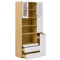 MODFU -Buffetkast-MDF-Wit+Naturel-Verstelbare Planken-Lades