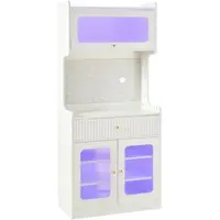MODFU - Keukenkast - Verstelbare Planken - Lade - LED-Verlichting - Ribbelglas - Wit