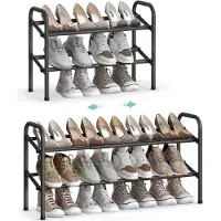 Songmics Schoenenrek met 2 niveaus bronzen schoenenopslag, Inktzwart / 2 niveaus (23 x 58 x 42 cm)