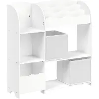 Songmics Kinderplank met 2 dozen voor speelgoed en boeken, Wolk wit