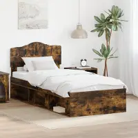 vidaXL Bedframe Gerookt eiken 75 x 190 cm Massief grenenhout