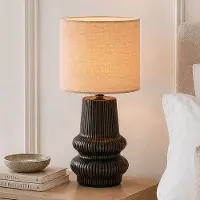 LumenXL Tafellamp Ayra - antraciet keramiek met stoffen kap in beige