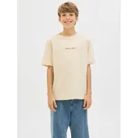 Jack & Jones JUNIOR T-shirt beige Jongens Katoen Ronde hals Tekst - maat 176