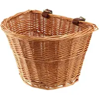 Typecat Retro, handgemaakte, rieten fietsmand met leren riempjes