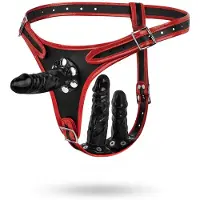 EasyToys - strap-on slip met drievoudige dildo - zwart