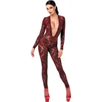Noir Kink Royal - bodystocking - transparant - rood - M