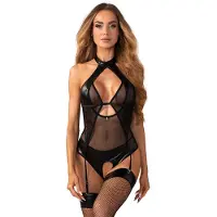 Obsessive Dominna - doorschijnende, glanzende body (zwart) - L/XL