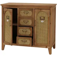 MCW Apothekerskast -O63, dressoir Kast Opbergvakken Lades, vintage rotanlook 80x91x40cm ~ Korps naturel
