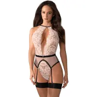 Obsessive Lilines - body met jarretels - roze - L/XL