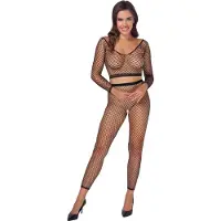Vuxen - lingerieset met lange mouwen - netstof zwart - S-L