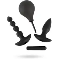Black Velvets - Anale Set 4-delig - Plug, Strand & Douche 1 St