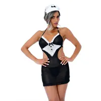 Vuxen - French Maid Roleplay Set - Womens lingerie Roleplay Zwart L/XL