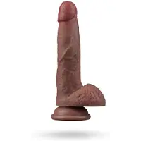 Vuxen - Dubbellaagse siliconen dildo 18,5 cm (Ø 3,7 cm) - Bruin