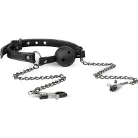 EasyToys Open Ball Gag Met Tepelklemmen