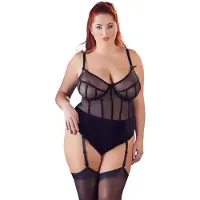 Cottelli collection Plus Size Transparante Jarretel Body met Bandjes