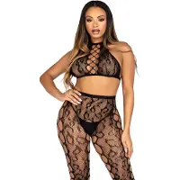 Leg avenue - Crop Top and Crotchless Tights Lingerie set - Zwart
