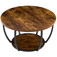 OEM Salontafel met twee niveaus, een houten blad en open opbergruimte, een minimalistisch metalen frame, geschikt voor woonkamer of kantoor, eenvoudig te monteren, met een rustieke bruine afwerking