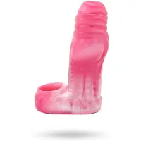 Vuxen Monstar 06 - Penis Sleeve - Penisverlenging - Met Ball Stretcher Opening - Diameter Ø 50 mm - Siliconen - Roze Wit
