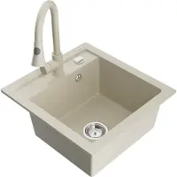 Mexen Vito granieten gootsteen 1-komorige met keukenmengkraan Elia, beige - 6503-69-670101-69