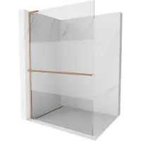 Mexen Kioto+ L douchewand met plank Walk-in 90 x 200 , transparant/frost, geborsteld koper - 800-090-123-65-35