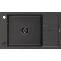 Mexen Elias granieten gootsteen 1-komor met druiprek 795 x 480 , zwart gespikkeld, zwarte sifon - 6511791005-76-B