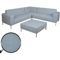 Mendler Hoekbank -C47, sofa lounge bank, stof/textiel binnenshuis waterafstotend 245cm ~ blauw zonder plank