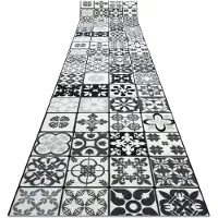 Rugsx Vloerbekleding met rubber bekleed 120cm AZULEJO PATCHWORK, lissabon tegels grijskleuring / zwart 120x300 cm