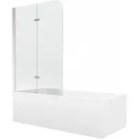 Mexen Cubik rechthoekig bad 160 x 70 met ombouw en 2-delige douchewand 80 , transparant, chroom - 550316070X9008020100