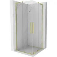 Mexen Velar L Duo douchecabine schuifdeur 100 x 100 , transparant, geborsteld goud - 871-100-100-02-03-55